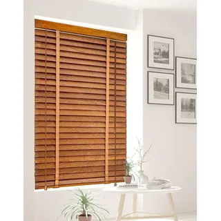 BOTOWI Holz Jalousie Holzjalousie Rollo Holz 60/80/100/120/140cm, Fenster Rollos für Innen, Innenjalousien Jalousien 5cm Lamellen, Gefiltertes Licht Fenster Jalousien Innen,Braun,60Wx160L(cm)