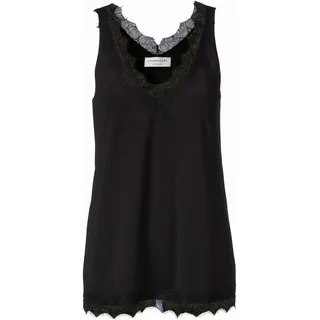 Spitzentop ROSEMUNDE "Billie Tank Top", Damen, Gr. 36, schwarz, Web, Obermaterial: 90% Polyester, 10% Elasthan, unifarben, normal hüftbedeckend, V-Ausschnitt, Tops Spitzentop, Vintage-Spitzenbesatz an V- Ausschnitt und Saum