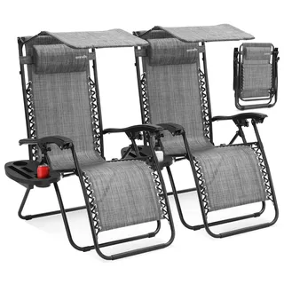 SereneLife Sonnenliege 2er Set klappbar 200 x 60 x 80 cm Grau