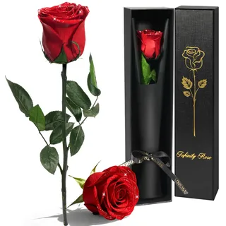 Yamonic Ewige Rose Geschenke für Frauen,Infinity Rose mit Stiel Geburtstagsgeschenk Frauen, Echte Rose in Geschenkbox Geschenke für Mama,Konservierte Blume Geschenk Valentinstag Weihnachten,Rote Rose