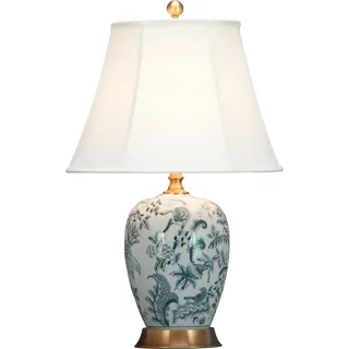 Fine Asianliving Chinesische Tischlampe Porzellan mit Lampenschirm E27 Orientalische Tischleuchte Keramik Nachttischlampen Schlafzimmer Wohnzimmer