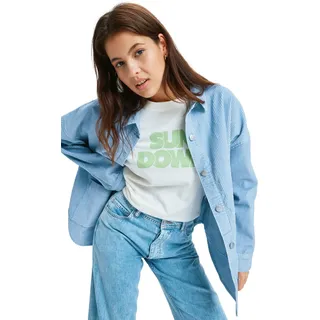 Hemdjacke ROXY "Kick Back Washed Cord", Damen, Gr. M, blau (blau blizzard), Obermaterial: 100% Baumwolle., Jacken Hemdjacke