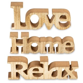 levandeo 3er Set Schriftzug Holz Love Home Relax Braun Natur Aufsteller Buchstaben Bild Dekoration Deko