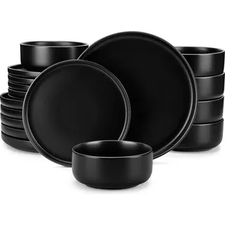 Mattes schwarzes Steingut Tafelservice 6 Personen 18tlg Geschirrset