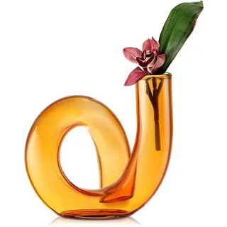 Joeyan Handgefertigte Kleine Deko Vase,12CM Orange Farbe Blumenvasen für Trockenblumen Pampasgras Einzelne Rose,Bunt Glasvasen Desktop, Modern Geometrische Aesthetic für Wohnzimmer Tischdeko Zimmer