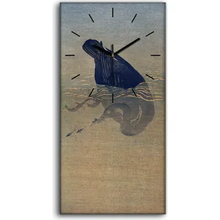 Wanduhr Bürouhr Leinwand Bild 30x60 Malerei Asiatische Tiere Vögel Wasser Kunst - schwarze Hände