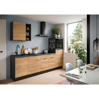 MID.YOU Küchenzeile 260 cm Eiche Artisan schwarz