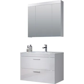 trendteam Bad 2-teilige Kombination Devon Weiß Melamin/Weiß Hochglanz Tiefzieh 80 x 190 x 47 cm - Weiß