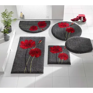 Badematte GRUND Gr. 7, bunt (anthrazit, rot), halbrund (50cm x 80cm ), 1 Stk., Badematten, Badematte