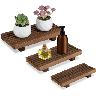 RETON Seifenschale aus Holz, Seifentablett aus Holz für Küchentheke, Wood Riser Seifenablage Kerze Pflanze Halter Badezimmer Zubehör (3, S/M/L)