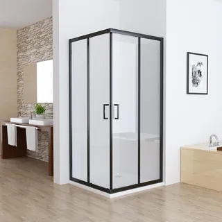 MIQU LISA Duschkabine Eckeinstieg 80x80 90x90 100x100cm Doppel Schiebetür rollen, 5mm ESG Sicherheitsglas, Schiebetüren Glas komplett Dusche Silber Höhe