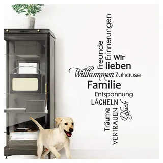 Wandaro Aufkleber Spruch Willkommen Zuhause Familie I schwarz (BxH) 58 x 105 cm I Flur Wandsticker Diele Wandtattoo Wohnzimmer selbstklebend Wandaufkleber W3483