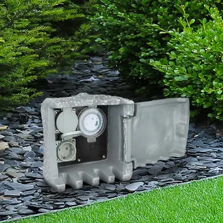 Longlife LED Gartensteckdose in Steinoptik IP44 - Ausführung: 2 Steckdosen mit Zeitschaltuhr/Timer