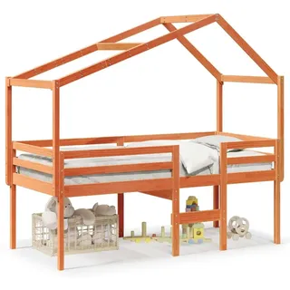 vidaXL Hochbett mit Dach Wachsbraun 80x200 cm Massivholz Kiefer - Braun