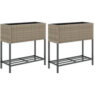Hochbeete mit Ablage 2 Stk. Grau 70x28x70 cm Poly Rattan - Grau