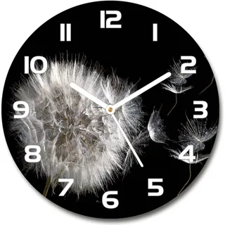 Wanduhr aus Glas 30fi Glasbild Glasuhr Gehärtetes Glas - weisse-zeiger - Dandelion - Schwarz