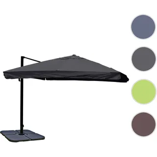 Gastronomie-Ampelschirm HWC-A96, 3x3m (Ø4,24m) Polyester Alu/Stahl 23kg ~ Flap, anthrazit mit Stände