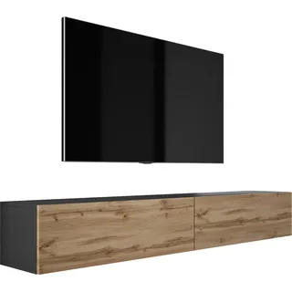 RTV DMG Hängendes TV-Schrank - Modernes Design B: 200 (2 x 100) cm, H: 34 cm, T: 32 cm. TV Lowboard, TV Board, TV Sideboard Hängend, Lowboard Fernsehschrank - Schwarz, Braun