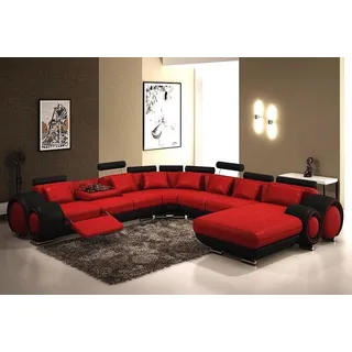 Wohnlandschaft Ecksofa U-Form Ledersofa Polster JVmoebel - Rot, Schwarz