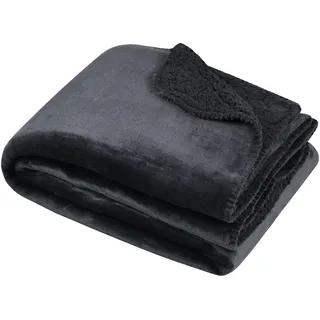 STOF - Kuscheldecke – Größe 180 x 220 cm – 100% Polyester – Farbe Anthrazit – Modell Michigan – Decke – weich warm bequem, einfarbig
