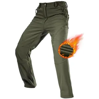 FREE SOLDIER Herren Winter wasserdichte Skihose Jagd Outdoor Hose Winddichte Thermohose Winterhose Softshellhose zum Klettern und Wandern(Armee-grün,44)