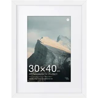 LIVINGTASTE 1 Pack Weiß Bilderrahmen 30×40 cm MDF Rahmen mit Acrylglas | Fotorahmen mit Passepartout für 20x30 cm für Fotos Zertifikate Poster und Kunstbilder für Wohnzimmer und Büro