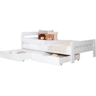 Mid.you Stauraumbett , Weiß , Textil , Birke,Kiefer , Schichtholz,massiv , H2 , Höhe ca. 18 cm , 120x200 cm , für Rollrost geeignet, mit Schubkästen, in verschiedenen Größen erhältlich , Babymöbel & Kindermöbel, Kinderzimmer & Jugendzimmer, Kinderbetten, Kinderbetten & Jugendbetten