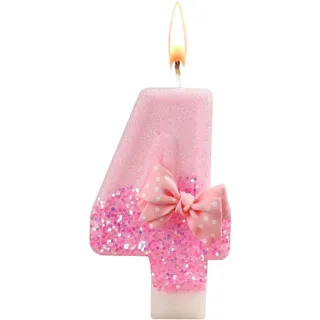 Ovanda Kerze 4 Geburtstag Mädchen,Kerze Rosa Tortendeko 4,3D Regenbogen Kerzen Rosa Geburtstagskerzes,Kerzen Zahlen 4 Lila,Geburtstagsdeko Mädchen 4 Jahre,geburtstagskerzen zahlen