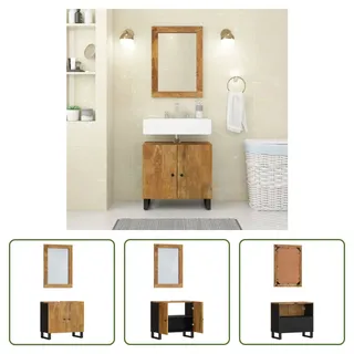 The Living Store 2-tlg. Badmöbel-Set Massivholz Mango - Braun