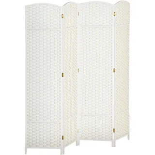 Homcom Paravent 4-teilig 160 x 170 cm Raumteiler Faltbar Trennwand aus Kiefernholz, Sichtschutz Raumtrenner Stellwand für Wohnzimmer Weiß