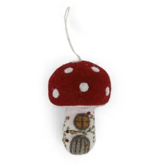 Pilzhaus Anhänger- Gry & Sif Filzanhänger – Handmade & Fairtrade – Herbstdeko aus Wolle – Skandinavisches Design – Handarbeit aus Nepal – Einzigartige Filzdeko