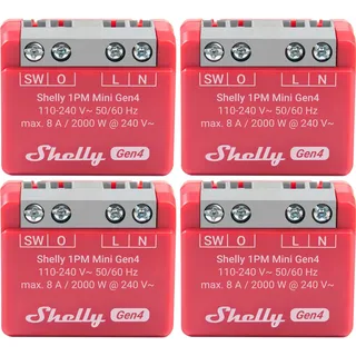 Relais 1PM Mini Gen4, 8 A, WLAN, Bluetooth, rot, 4 Stück