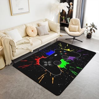 Loussiesd Gamer Moderne Teppich 150x200cm Gaming Wohnzimmer Teppiche für Schlafzimmer Home Dekorative Moderne Spielkonsole Controller Teppich Ultra Weiche rutschfeste Innenbodenmatte