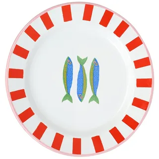 Talking Tables Handgefertigtes Emaille-Teller Fisch-Design 20 cm Weiß