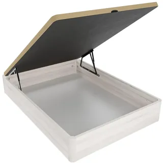 Homey Hochklappbares Bettgestell mit großem Fassungsvermögen, mit atmungsaktivem Deckel, abgerundete Ecken, Holz, Fleece, 105 x 190 cm