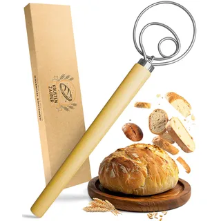 KRUSTENZAUBER Dänischer Schneebesen für perfekten Teig im Handumdrehen - Hochwertiger Teigbesen als Brot backen Zubehör - Teigrührer, Teigkneter, Teigmischer, Danish Whisk als Brotbackzubehör