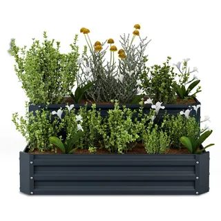 Blumfeldt Hochbeet 120x90, 2 Ebenen, Wetterfest & Korrosionsbeständig, Galvanisierter Stahl Für Gemüse & Kräuter, Offene Bodenstruktur, Einfache Montage, Anthrazit - Grau