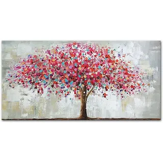 Mintura Handgemaltes Ölgemälde auf Acryl-Leinwand Motiv großer roter Baum 90 x 180 cm Ohne Rahmen