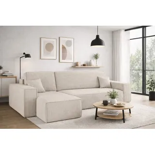 kaiser möbel Ecksofa mit schlaffunktion und bettkasten, Sofa L-form, Couch L-form BEST Dicker Cord Beige Links - Beige
