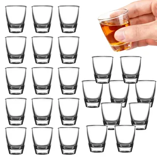 OUTALIZ 24 Stück Schnapsgläser Glas, 35ml Schnapsgläser, Hartglasbecher,Direkter Trinkbecher, mit Dickem Boden, für Schnäpse, Wodka, Ouzo, Sambuca, Tequil,Spülmaschinenfest