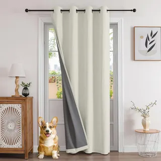Joydeco 100% Blickdichte Vorhänge Verdeckten Leinenoptik 1 Stück,Türvorhang Verdunklungsvorhänge mit Ösen Thermo Kälteschutz Hitzeschutz für Schlafzimmer Wohnzimmer Hellbeige 137 x 132 cm