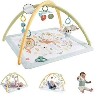 Fisher-Price Simply Senses Sensorische Erlebnisdecke - mit Plüsch-Koala, Spiegel, Rassel, Beißring und knisterndes Spielzeug, maschinenwaschbare Spielmatte, für Neugeborenen, HRB15