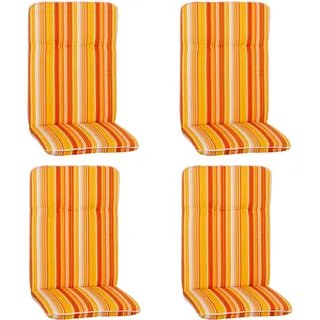 NYVI Hochlehner Auflagen Hawaii 4er Set - 114x47 cm Orange Gelb Weiß Gestreift - Gartenmöbel Auflage mit 5 cm Polster und Gummi-Halteband