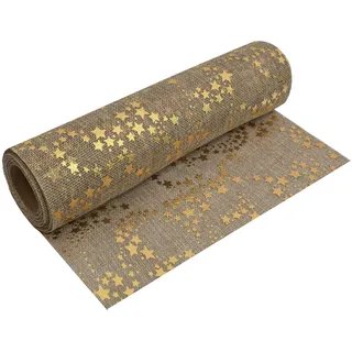 MODERNO Tischläufer Tischdeko mit Sternen in Gold (28 cm x 5 m) hochwertiges Tischband in Juteoptik für Weihnachten & Adventszeit, Festliche Dekoration zu feierlichen Anlässen