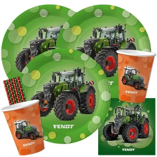 DH-Konzept 56-teiliges Party-Set Traktor Fendt - Teller Becher Servietten Trinkhalme für 10 Personen