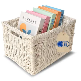 Creative Home Großer Weidenkorb Weiß Aufbewahrungskorb 40 x 30 x 24 cm | Handgeflochten, Haltbar | Korb Geflochten Naturkorb mit Griffen Aufbewahrung | Für Regal, Spielzeug, Werkzeuge, Bad Korb