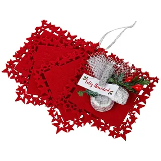 Mopec Set mit 4 Untersetzern, Beißring, 2 Turinen, Karte Frohe Weihnachten, Rot, Einheitsgröße 4