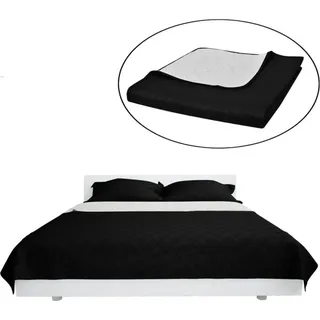 vidaXL Zweiseitige Tagesdecke Gesteppt Schwarz/Weiß 170x210 cm - Schwarz, Weiß