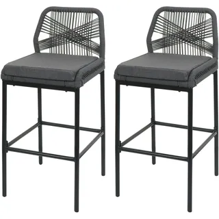 Mendler 2er-Set Rope-Barhocker HWC-O21, Outdoor Sitzpolster Seilgeflecht Metall anthrazit, Kissen dunkelgrau