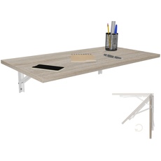 Bild Wandklapptisch Schreibtisch Tischplatte 80x40 cm in Sonoma Eiche Klapptisch Esstisch Küchentisch für die Wand Bartisch Stehtisch Wandtisch Tisch klappbar zur Wandmontage